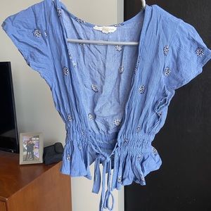Blue cropped front tie shirt/ blouse Size Medium